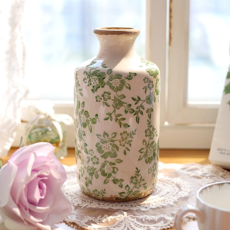 Ronasip 8 Inch Retro Crackle Glaze Ceramic Vase