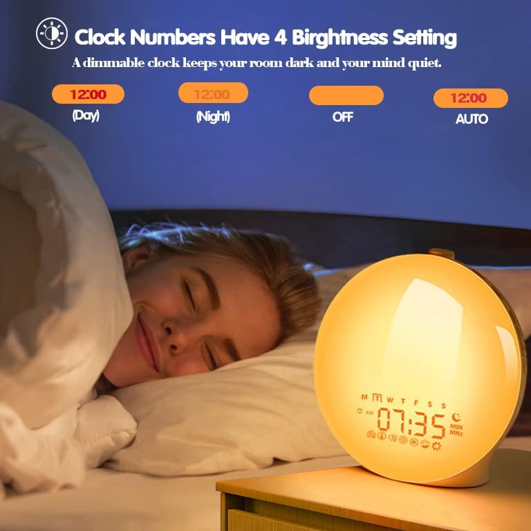 Wake Up Light Sunrise Alarm Clock with White Noise and Dual Alarm
