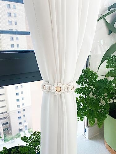 Winterdemoon Wood Bead Curtain Tiebacks 4 Pcs Boho Style
