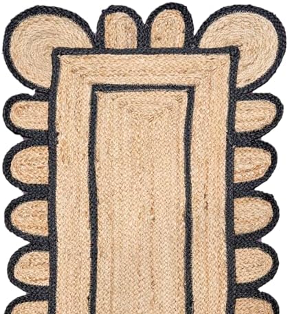 SSE Scalloped Jute Area Rug 2x6 Feet Reversible Handwoven