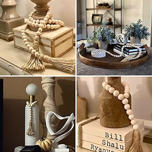 58in Farmhouse Wood Bead Garland with Tassels