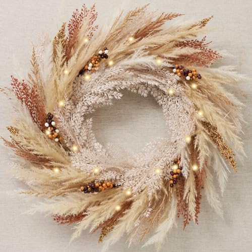 DecorbyHannah 24 Inch Pre-Lit Fall Door Wreath