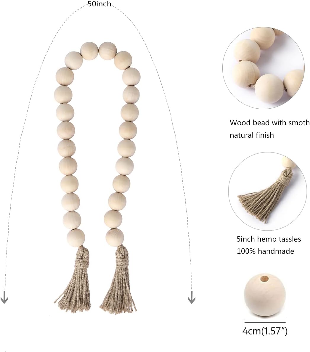 Elifel Farmhouse Decor 50 Inch Wood Bead Garland with Tassels