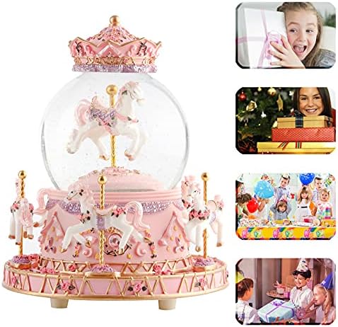 Musfunny Carousel Snow Globe Music Box with LED Lights
