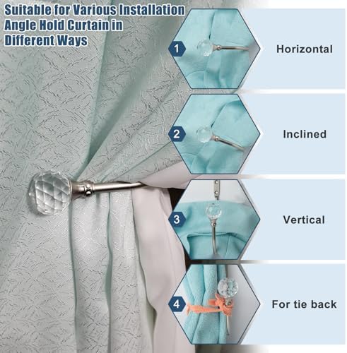 Silver Wall Mounted Curtain Holders with Crystal Ball