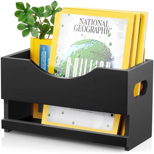 DRASTAR Black Wood Magazine Rack Floor Holder
