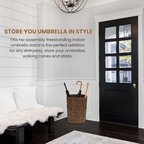 HAMOTOPI Tall Narrow Umbrella Stand with Wicker Basket