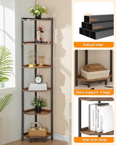 6-Tier Corner Shelf Stand with Metal Frame