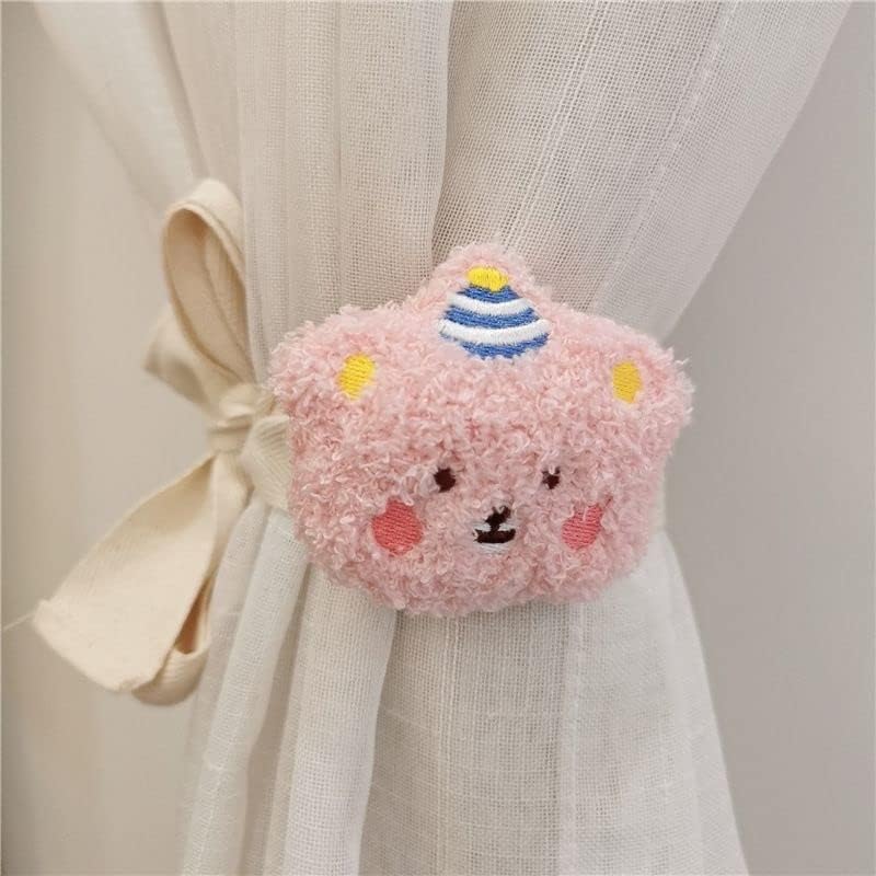 2 Pack Plush Bear Curtain Tiebacks in Beige
