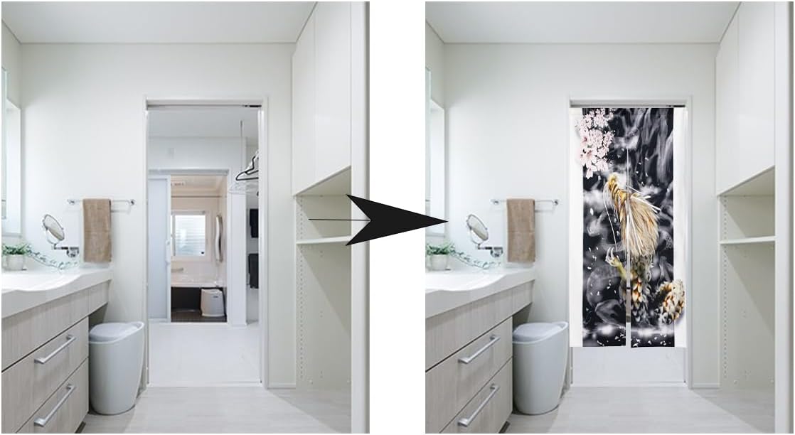 nextdesign Noren Doorway Curtain with Dragon and Sakura Print