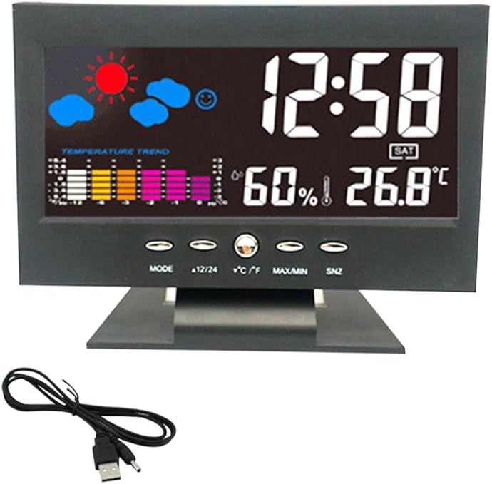 PRETYZOOM Large Screen Weather Forecast Alarm Clock