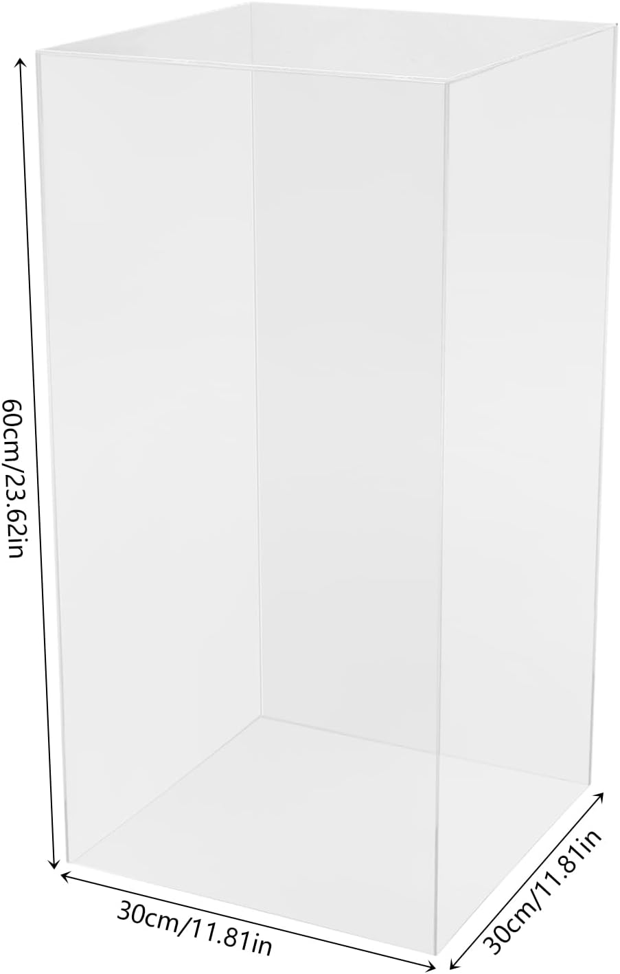 12x12x24 Clear Acrylic Cube Pedestal Display Stand - 5-Sided Wedding Centerpiece Riser