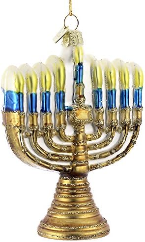Kurt Adler 45 Inch Glass Gold Menorah Ornament