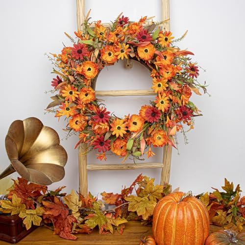 JFLORU Artificial Fall Wreath 22 Inches Autumn Decor