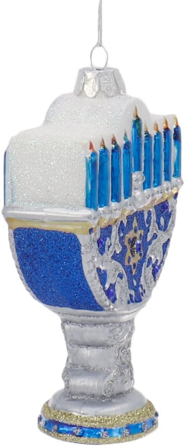 5-Inch Noble Gems Glass Happy Hanukkah Ornament
