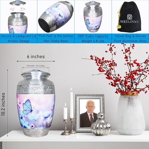 M MEILINXU Blue Butterfly Large Cremation Urn for Adult Ashes