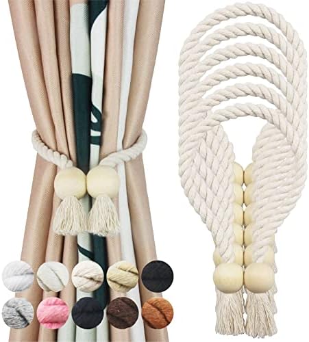 6 Pack Beige Magnetic Curtain Tiebacks with Wooden Buckle