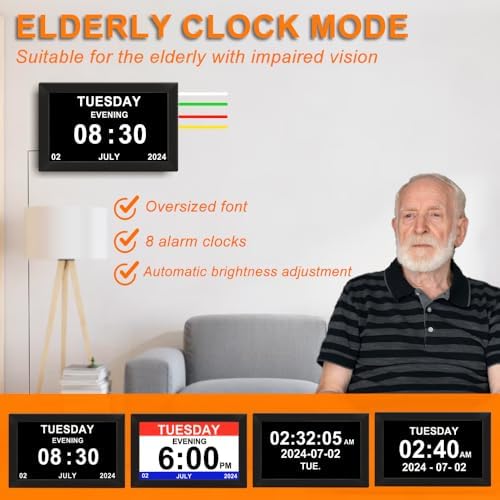 TIMEMOON 101 Inch Digital Calendar Clock with Weather and 8 Alarm Options