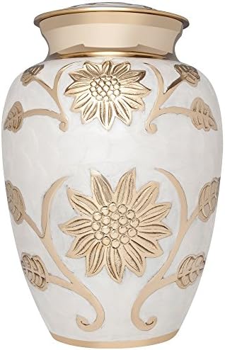 White and Gold Flower Funeral Urn by Liliane Memorials