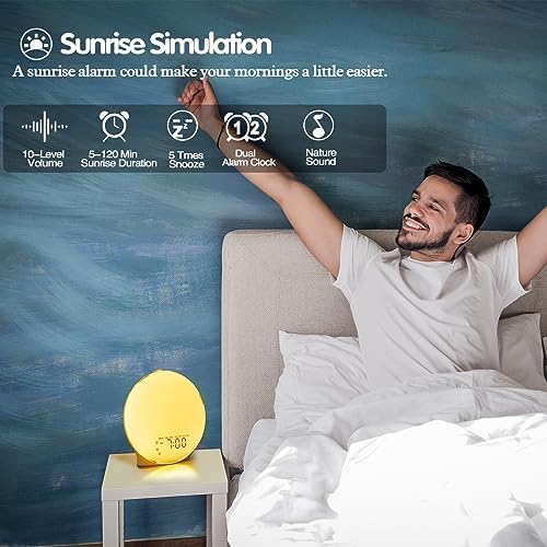 Wake Up Light Sunrise Alarm Clock with White Noise and Dual Alarm