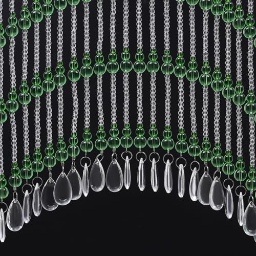 60 String Beaded Curtain with Clear and Green Glass Beads