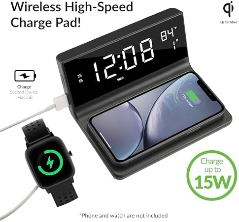 Supersonic SC-6025QI Dual Alarm Clock with Wireless Charging