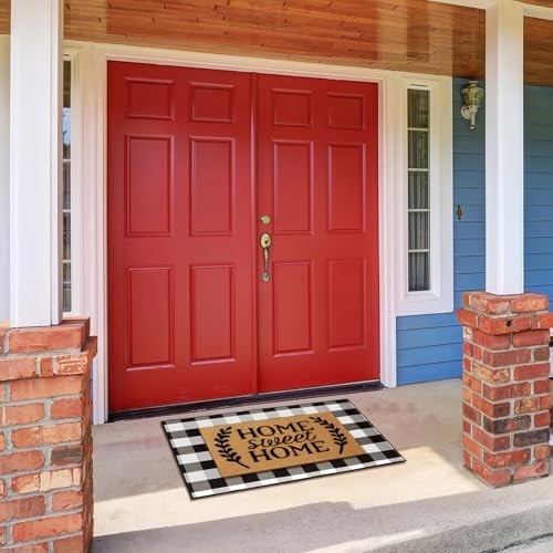 2 Pcs Buffalo Plaid Door Mat Front Porch Rug Coir Imitation