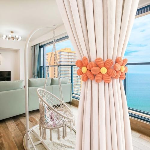 2pcs Flower Curtain Buckles Orange