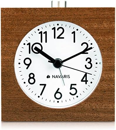 Navaris Wood Analog Alarm Clock - Dark Brown