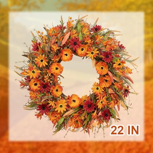 JFLORU Artificial Fall Wreath 22 Inches Autumn Decor