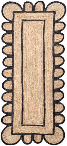 SSE Scalloped Jute Area Rug 2x6 Feet Reversible Handwoven