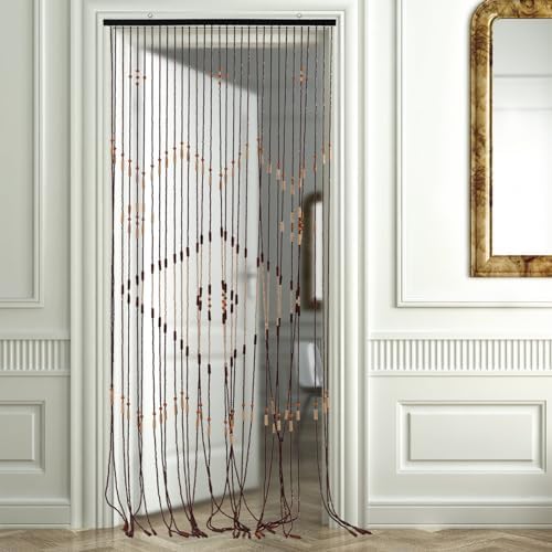 Beaded Curtain Door String with Bamboo and Wood Chocolate 355x82in
