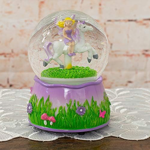Purple Fairy and Unicorn Rotating Musical Snow Globe
