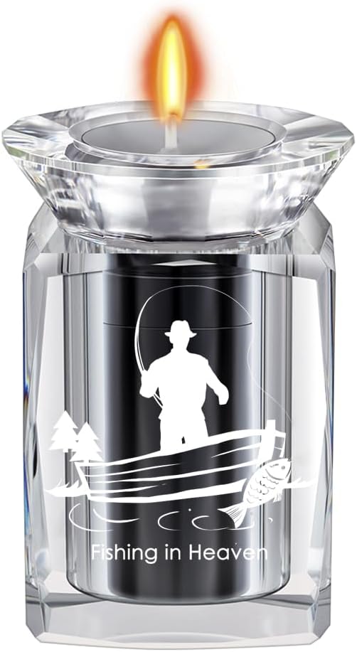 IFOLAINA Small Cremation Urn for Human Ashes Fishing in Heaven Crystal Keepsake