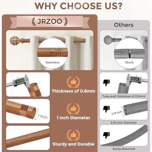 JRZOO Imitation Wood Grain Curtain Rods 30-88 Inches