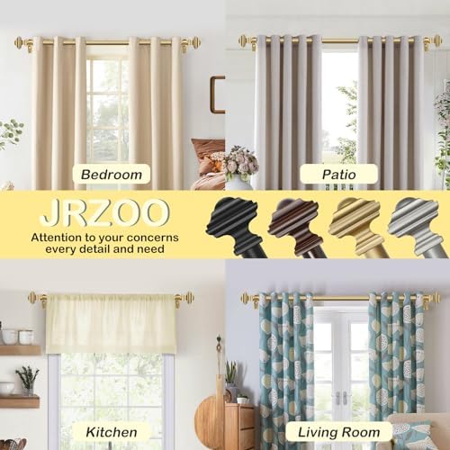 JRZOO Gold Curtain Rods 18-45 with Square Finials