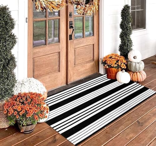 Classic Black and White Striped Area Rug