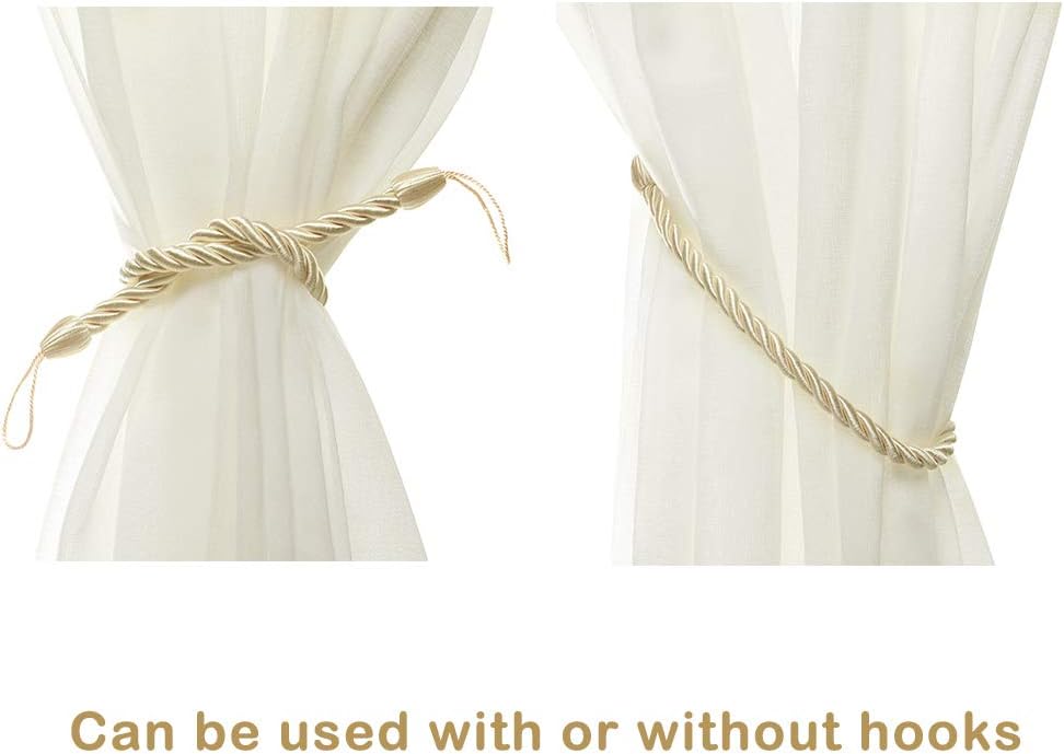 BEL AVENIR Curtain Rope Tiebacks 4 Metal Hooks 4 Pack