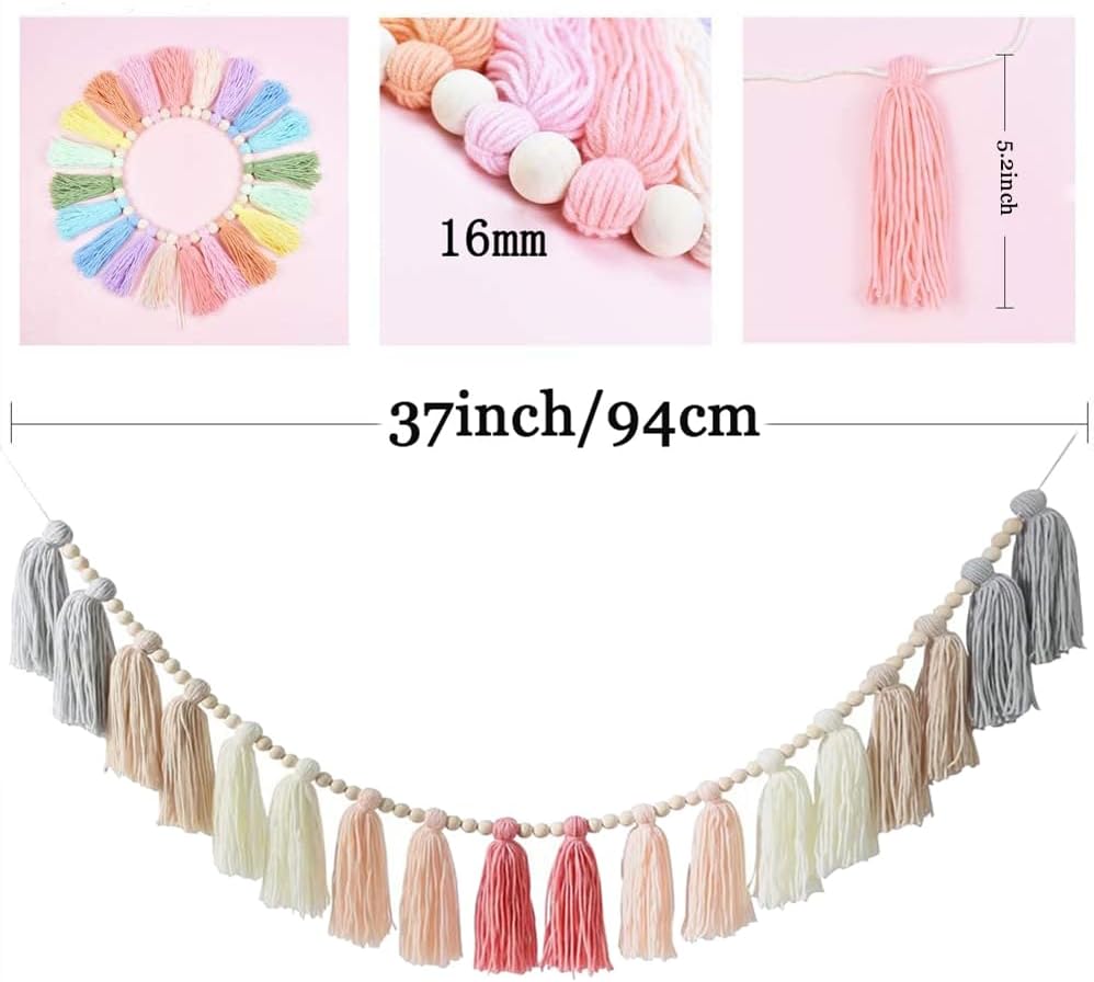433 Inch Rainbow Tassel Garland for Kids Room