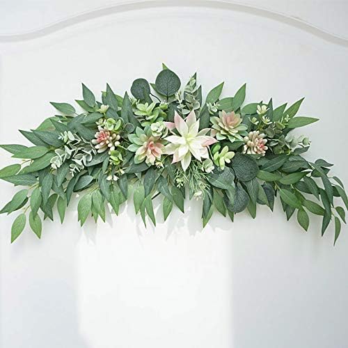 276 Inch Artificial Eucalyptus Swag with Succulents Spring Floral Wreath Green
