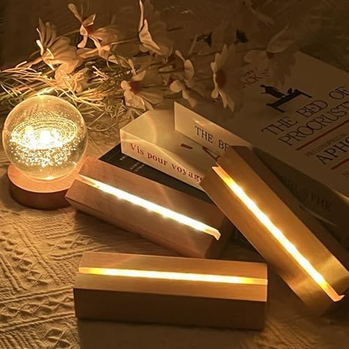 2 Pcs 6 Inch Wooden LED Display Pedestal with USB Switch