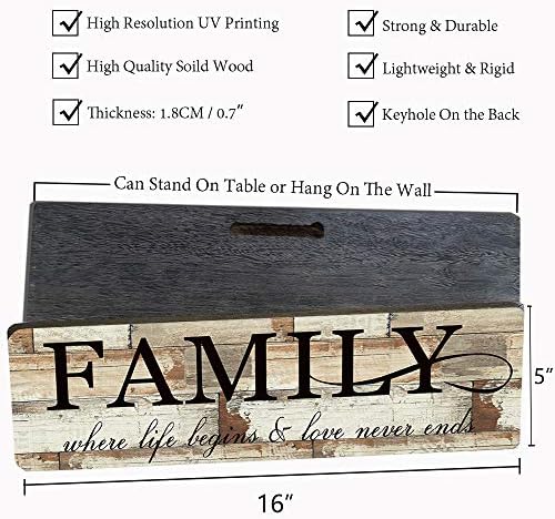 Family Wall Art Sign - Wood Decor Plaque 16x5
