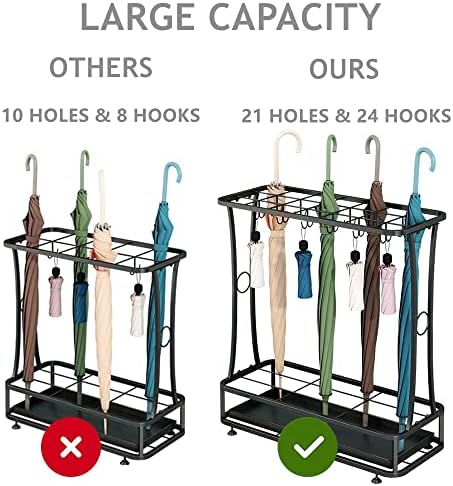 Tonchean Umbrella Rack Stand with 21 Slots and Drip Tray Black