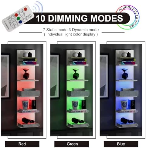 VIWODS 5-Tier Floating Wall Shelf with RGB Light White