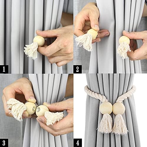 6 Pack Beige Magnetic Curtain Tiebacks with Wooden Buckle