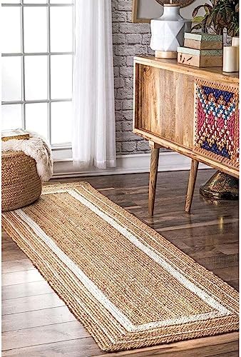 Natural Jute Runner Rug 25x6ft Non-Slip for Kitchen Hallways