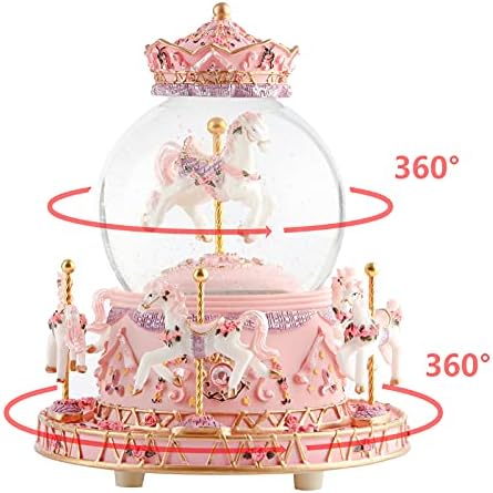 Musfunny Carousel Snow Globe Music Box with LED Lights
