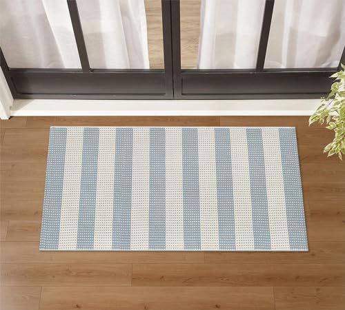LEEVAN Blue White Striped Porch Rug 24x51
