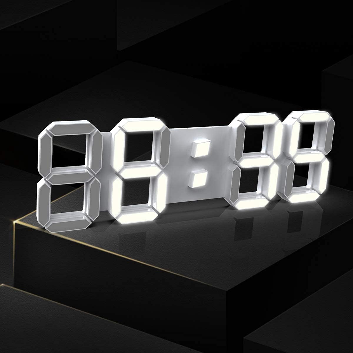 EPSKY 3D White Digital Wall Clock with Alarm and Date Display