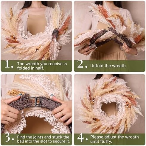 DecorbyHannah 24 Inch Pre-Lit Fall Door Wreath